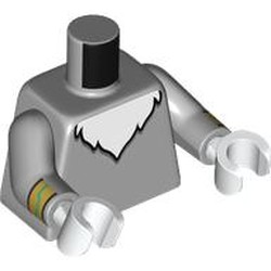 LEGO part 973c14h27pr0001 Torso, Light Bluish Gray Arms, White Hands with print in Medium Stone Grey/ Light Bluish Gray