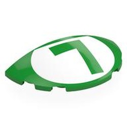 LEGO part 6957pr0006 Brick Round 3 x 6 Half Circle with Bright Green 'L' in White Circle print in Bright Green