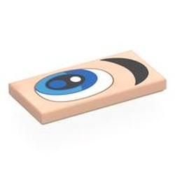 LEGO part 87079pr0149 Tile 2 x 4 with White/Blue Eye, Black Eyebrow, Left print in Light Nougat