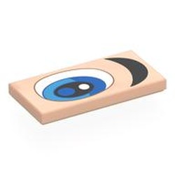 LEGO part 87079pr0150 Tile 2 x 4 with White/Blue Eye, Black Eyebrow, Right print in Light Nougat