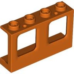 LEGO part 61345 Window 1 x 4 x 2 Plane, Hollow Studs, Single Hole Top and Bottom for Glass in Reddish Orange