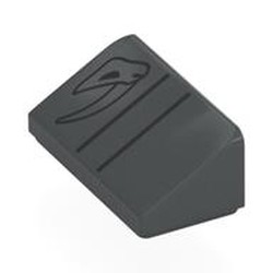 LEGO part 85984pr0009 Slope 30° 1 x 2 x 2/3 with Black Mudhorn Skull Symbol print in Dark Stone Grey / Dark Bluish Gray