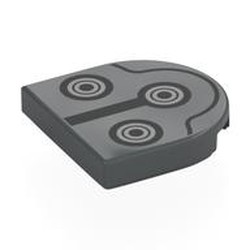 LEGO part 5520pr0006 Tile Round 2 x 2 Half Circle with Black/Silver Circles (Snowtrooper Mask) print in Dark Stone Grey / Dark Bluish Gray
