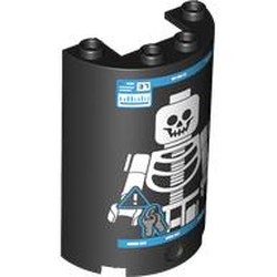 LEGO part 85941pr0005 Cylinder Half 2 x 4 x 5 with 1 x 2 cutout with Medical X-Ray Screen, Minifig Skeleton print in Black