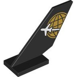 LEGO part 6239pr0028 Tail Shuttle with Gold Globe, White Plane print in Black