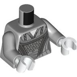 LEGO part 973c14h27pr0007 Torso, Light Bluish Gray Arms, White Hands with print in Medium Stone Grey/ Light Bluish Gray