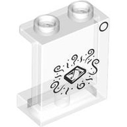 LEGO part 87552pr0018 Panel 1 x 2 x 2 [Side Supports / Hollow Studs] with print in Transparent/ Trans-Clear