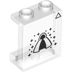LEGO part 87552pr0021 Panel 1 x 2 x 2 [Side Supports / Hollow Studs] with print in Transparent/ Trans-Clear