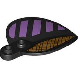 LEGO part 7096pr0001 Plant, Leaf/Petal 4 x 6 x 1 1 / 3 with Orange Lattice, Lavender Stripes print in Black