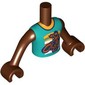 Minidoll Torso Boy with Reddish Brown Arms and Hands with Dark Turquoise Shirt, Orange Collar, Motorcycle print