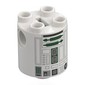 Brick Round 2 x 2 x 2 Robot Body, Axle Holder '+' Orientation with Dark Green Astromech Droid Print