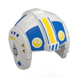 LEGO part 30370pr0026 Helmet Rebel Pilot, Center Ridge with Blue/Yellow Markings, Rebel Logo print in White