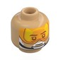Minifig Head Carson Teva, Dark Bluish Grey Eyebrows, White Beard, Neutral / Black Chin Strap, Trans-Orange Visor