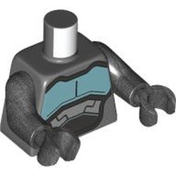 LEGO part 973c75h75pr0004 Torso, Pearl Titanium Arms and Hands with print in Dark Stone Grey / Dark Bluish Gray
