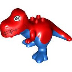 LEGO part 36327pr0003 Duplo Dinosaur Tyrannosaurus Rex with White Eyes, Black Webbing, Blue Underside print in Bright Red/ Red