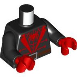 LEGO part 973c03h22pr0010 Torso, Black Arms, Red Hands with print in Black
