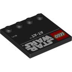LEGO part 6179pr0041 Plate Special 4 x 4 with Studs on One Edge with 'LEGO STAR WARS', 'AT-AT' print in Black