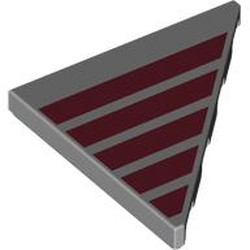 LEGO part 7975pr0001 Tile 45° Cut 4 x 4 (Triangle) with Dark Red Stripes print in Medium Stone Grey/ Light Bluish Gray