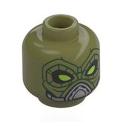 LEGO part 28621pr0151 Minifig Head Embo, Lime Eyes, Silver Breathing Mask Print in Olive Green