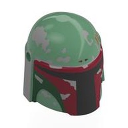 LEGO part 87610pr0018 Helmet Mandalorian with Holes, Weathered Dark Red, Dark Green and Light Bluish Grey Print in Sand Green