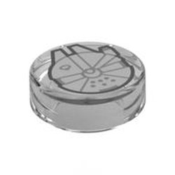 LEGO part 98138pr0378 Tile Round 1 x 1 with Millennium Falcon Print in Transparent/ Trans-Clear