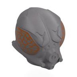 LEGO part 30311pr0002 Minifig Head Special, Protocol Droid with Large Speckled Copper/Silver Eyes and Breathing Mask Print (4-LOM) in Silver Metallic/ Flat Silver