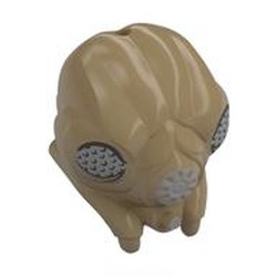 LEGO part 48216pr0002 Minifig Head Special, Gand with Light Bluish Gray Netting Eyes, Mouth print in Sand Yellow/ Dark Tan