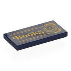 LEGO part 87079pr0271 Tile 2 x 4 with Gold Sign, Book, 'Books' Print in Earth Blue/ Dark Blue