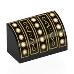 LEGO part 37352pr0029 Brick Curved 1 x 2 x 1 No Studs with Cash Registry, Gold Buttons, Spirals Print in Black