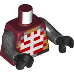 LEGO part 973c75h03pr0009 Torso, Pearl Titanium Arms, Black Hands with print in Dark Red