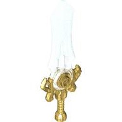 LEGO part 7602pat0001 Weapon, Sword Large with Opal-Trans Clear Blade pattern in Warm Gold/ Pearl Gold