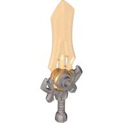 LEGO part 7602pat0004 Weapon, Sword Large with Trans-Orange Blade pattern in Silver Metallic/ Flat Silver