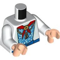 LEGO part 973c27h02pr0021 Torso, White Arms, Light Nougat Hands with print in White