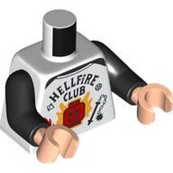 LEGO part 973c03h02pr0017 Torso, Black Arms, Light Nougat Hands with print in White