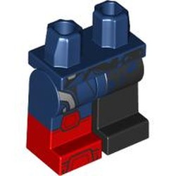 LEGO part 970d12pr0001 Hips and Black Left Leg, Dark Blue Right Leg and Red Boot pattern with Tears print in Earth Blue/ Dark Blue