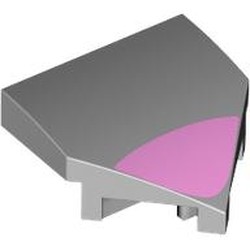 LEGO part 66956pr0003 Slope Curved 2 x 2 with Stud Notches with Bright Pink Band print in Medium Stone Grey/ Light Bluish Gray