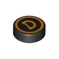 LEGO part 98138pr0106 Tile Round 1 x 1 with Bright Light Orange Circle, 'D' print in Black
