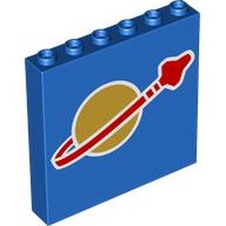 LEGO part 59349pr0006 Panel 1 x 6 x 5 with Classic Space Logo print in Bright Blue/ Blue
