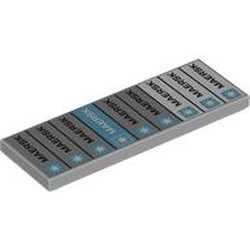 LEGO part 69729pr0066 Tile 2 x 6 with Grey, Azure, White MEARSK Shipping Containers print in Medium Stone Grey/ Light Bluish Gray