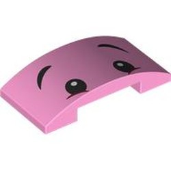 LEGO part 7547pr0002 Slope Curved 4 x 2 Double with Black Eyes, Eyebrows print in Light Purple/ Bright Pink