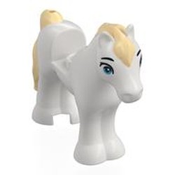 LEGO part 76515pr0003 Animal, Horse / Foal, 1 x 1 Cutout with Bright Blue Eyes, Bright Light Yellow Mane, Tail print in White