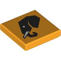 LEGO part 3068bpr0752 Tile 2 x 2 with Black Elephant Head print in Flame Yellowish Orange/ Bright Light Orange