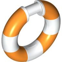 LEGO part 7649pat0002 Ring with Bar (Life Preserver) with Orange pattern in White