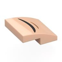 LEGO part 15068pr0056 Slope Curved 2 x 2 x 2/3 with Black/Nougat Curved Line (Mouth) print in Light Nougat