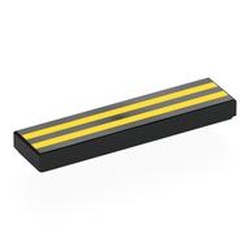 LEGO part 2431pr0008 Tile 1 x 4 with Yellow Stripes print in Black