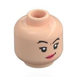 LEGO part 28621pr0193 Minifig Head Nymphadora Tonks, Black eyebrows, Pink Lips, Raised Eyebrow, Crooked Smile / Yellow Beak in Light Nougat
