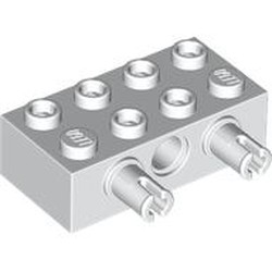 LEGO part 112174 Technic Brick 2 x 4 with 4 Pin Holes, 2 Pins in White