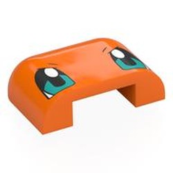 LEGO part 7522pr0003 Brick Round, Curved Triple 3 x 4 x 1 with 2 x 2 x 2/3 Bottom Cutout with print in Bright Orange/ Orange