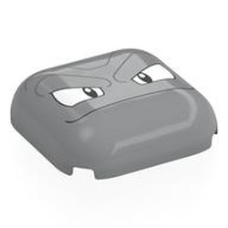 LEGO part 7521pr0004 Brick Round, Curved 4 x 4, Geodude Face Print in Medium Stone Grey/ Light Bluish Gray