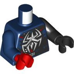 LEGO part 973d64pr0001 Torso, Odd Arms and Hands, Left Black Arm and Hand, Right Dark Blue Arm and Red Hand with print in Earth Blue/ Dark Blue